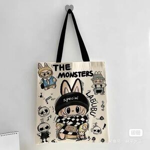 2 PCs Small Labubu Tote Bag-Printed Cute Cartoon Tote with Black Handles
